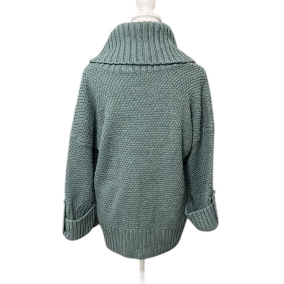 Talbots chunky sweater wool alpaca blend green turtleneck cowl neck cable knit L - Picture 3 of 11